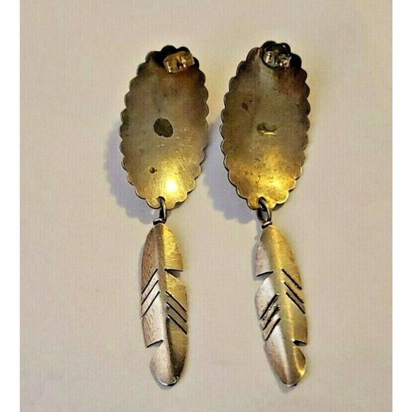 Navajo Concho Feather silver turquoise earrings NAE 1094 - Picture 3 of 5